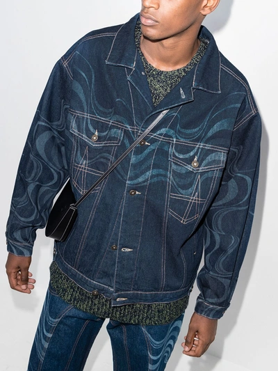 Shop Ahluwalia Wave Effect Denim Jacket In Blue