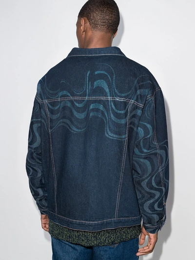 Shop Ahluwalia Wave Effect Denim Jacket In Blue