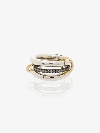 Spinelli Kilcollin 18k White Gold Libra Noir Rhodium Diamond Link Ring In Silver