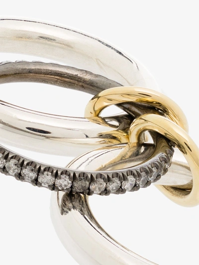 Spinelli Kilcollin 18k White Gold Libra Noir Rhodium Diamond Link Ring In Silver
