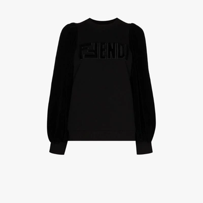 Shop Fendi Velvet Sleeve Sweatshirt In Black