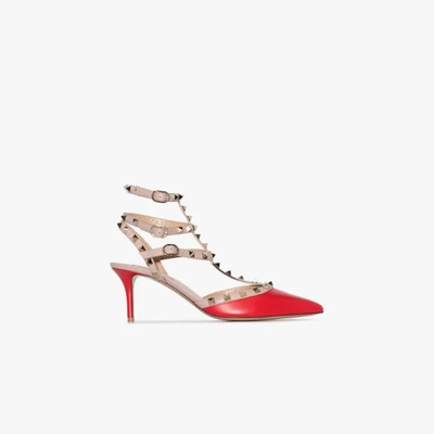 Shop Valentino Rockstud 65 Caged Leather Pumps In Red