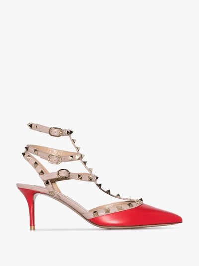 Shop Valentino Rockstud 65 Caged Leather Pumps In Red