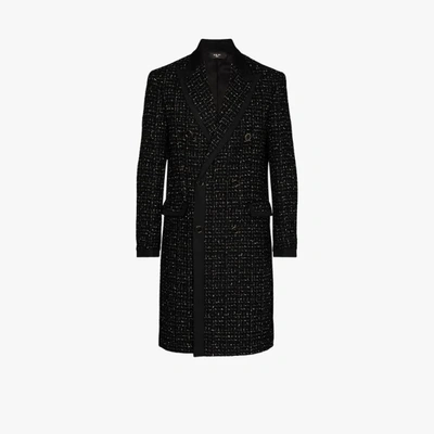 Shop Amiri Double-breasted Checked Bouclé Coat In Black