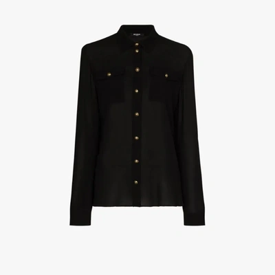 Shop Balmain Button-down Silk Shirt In Black