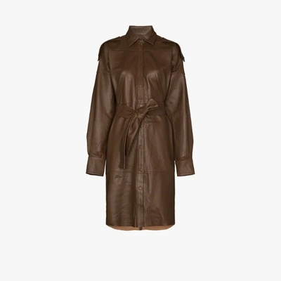 Shop Remain Lavare Leather Shirt Dress In Brown