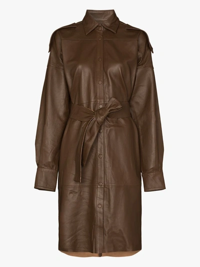 Shop Remain Lavare Leather Shirt Dress In Brown