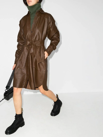 Shop Remain Lavare Leather Shirt Dress In Brown