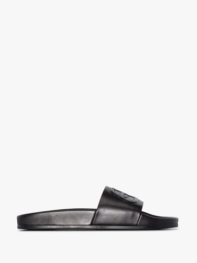 Shop Balenciaga Black Leather Slides