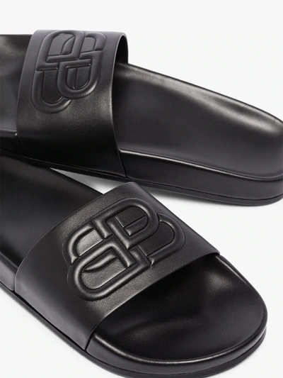 Shop Balenciaga Black Leather Slides