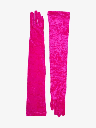 Shop Marine Serre Pink Reflective Long Velvet Gloves