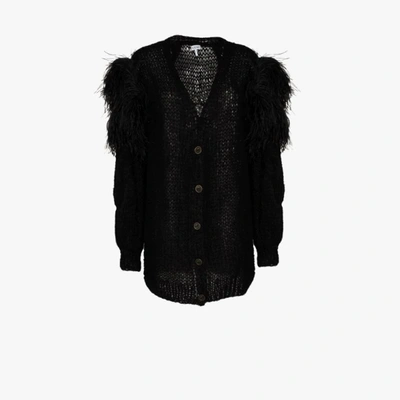 Shop Loewe Black Feather Trim Cardigan