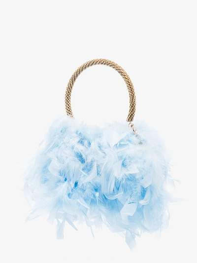 Shop Rosantica Blue Twiggy Feather Clutch Bag