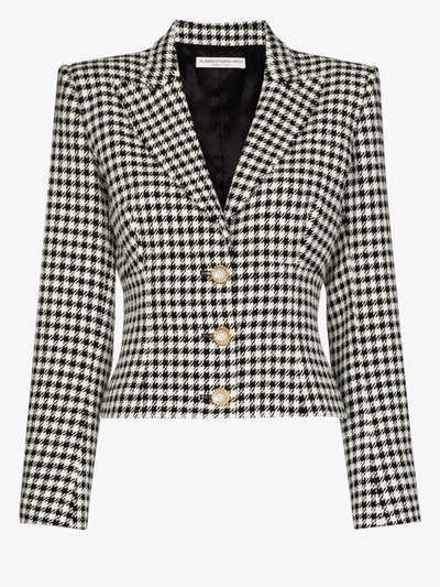 Shop Alessandra Rich Houndstooth Crystal Button Blazer In Black