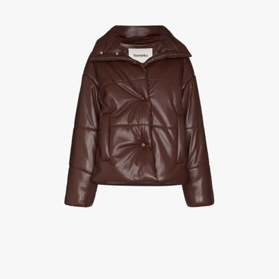 Shop Nanushka Faux Leather Puffer Jacket In Brown