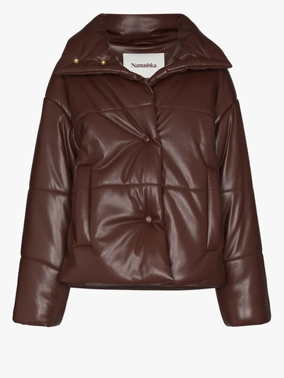 Shop Nanushka Faux Leather Puffer Jacket In Brown