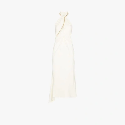 Shop Victoria Beckham Neutrals Asymmetric Chain Halterneck Dress