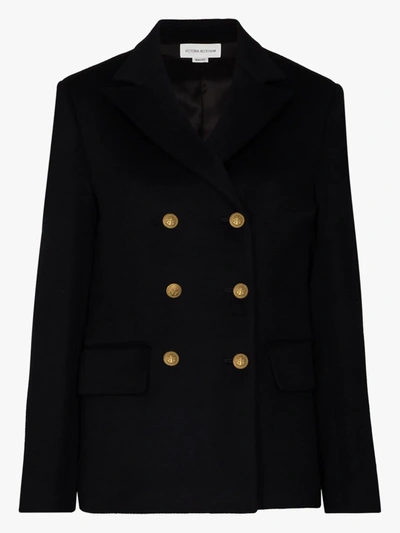 Shop Victoria Beckham Double-breasted Wool Peacoat In Blue