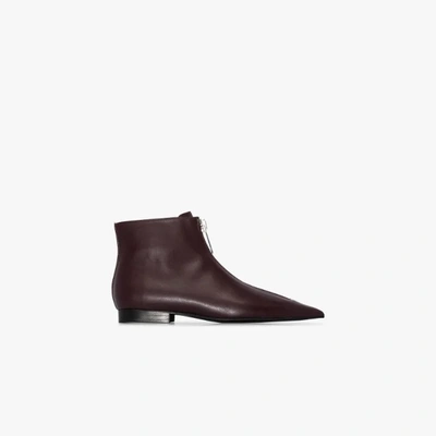 Shop Stella Mccartney Purple Burgundy Zip Front Faux Leather Ankle Boots