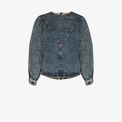 Shop Isabel Marant Puff Sleeve Denim Blouse In Blue