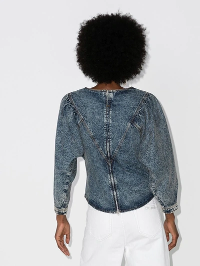 Shop Isabel Marant Puff Sleeve Denim Blouse In Blue