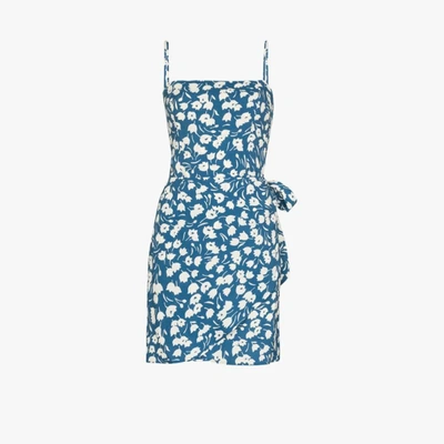 Shop Reformation Canal Floral Print Mini Dress In Blue