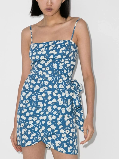 Shop Reformation Canal Floral Print Mini Dress In Blue