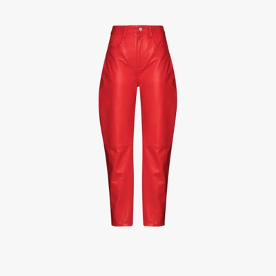 Shop Attico Red High Waist Leather Trousers