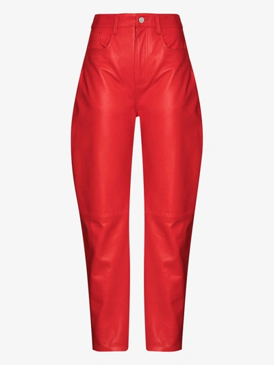 Shop Attico Red High Waist Leather Trousers