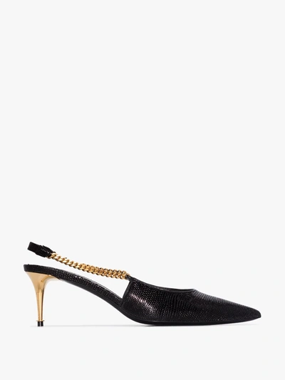 Shop Tom Ford Black 55 Chain Slingback Pumps