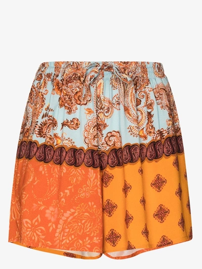 Shop Esteban Cortazar Patchwork Paisley Print Shorts In Orange