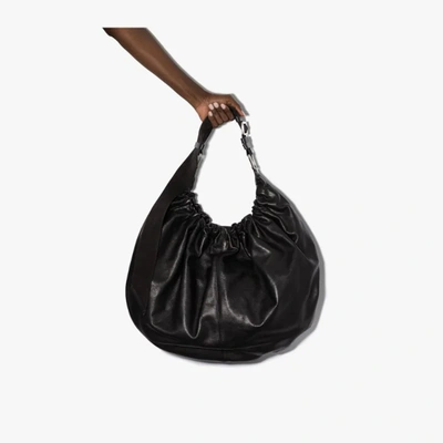 Shop Ganni Black Ruched Leather Shoulder Bag