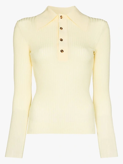 Shop Dodo Bar Or Monie Ribbed Knit Polo Shirt In Yellow