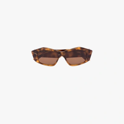 Shop Balenciaga Brown Cut Rectangular Sunglasses