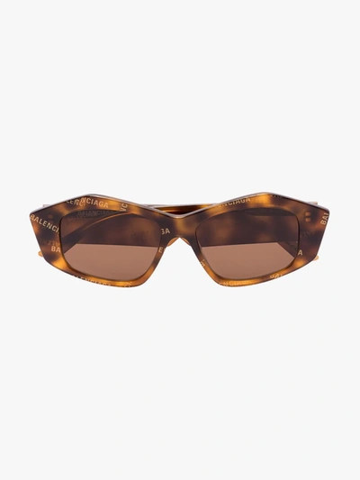 Shop Balenciaga Brown Cut Rectangular Sunglasses