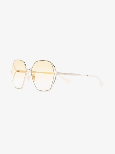 Shop Gucci Gold Tone Fork Square Sunglasses In Yellow