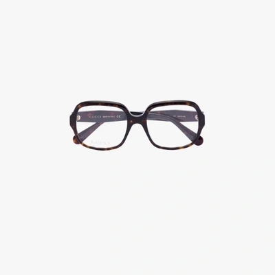 Shop Gucci Brown Havana Square Optical Glasses