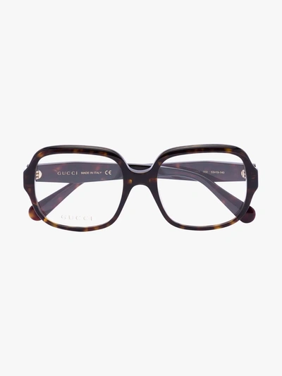 Shop Gucci Brown Havana Square Optical Glasses