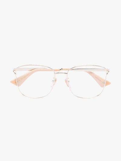 Shop Gucci Gold Tone Fork Square Optical Glasses