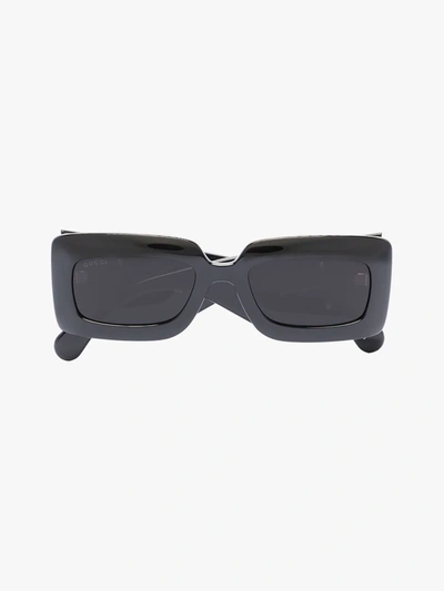 Shop Gucci Black Matelassé Rectangular Sunglasses