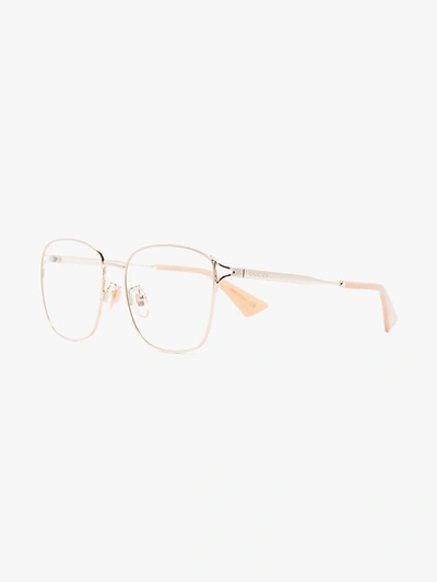 Shop Gucci Gold Tone Fork Square Optical Glasses