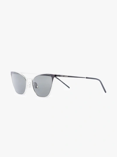 Shop Saint Laurent Silver Tone 409 Cat Eye Sunglasses In Black