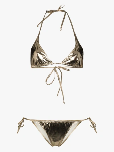 Shop Lisa Marie Fernandez Triangel-bikini In Gold
