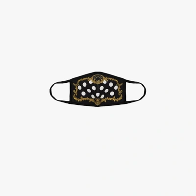 Shop Dolce & Gabbana Black Baroque Polka Dot Print Face Mask