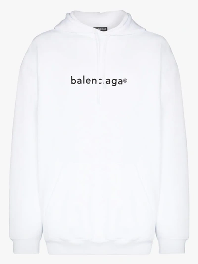 Shop Balenciaga White Copyright Logo Print Hoodie