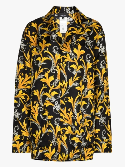 Shop Versace Baroque Print Silk Shirt In Black