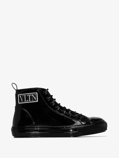 Shop Valentino Black Giggies High Top Patent Leather Sneakers
