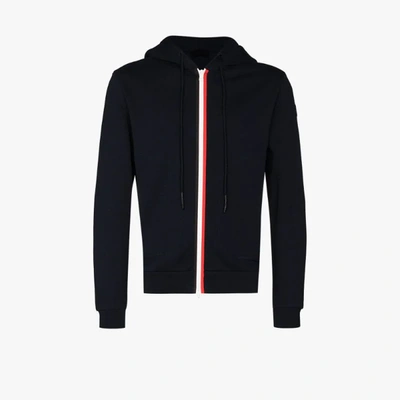Shop Moncler Striped Zip-up Hoodie In Blue