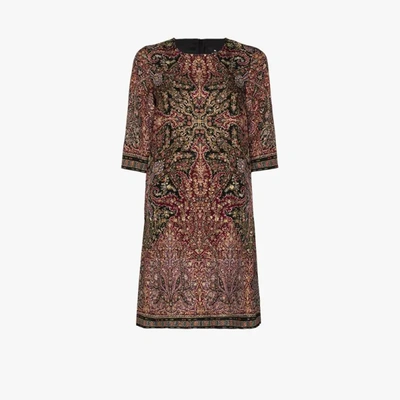 Shop Etro Textured Shift Midi Dress In Multicolour