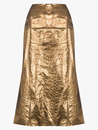 Shop Rejina Pyo Maude Lamé Midi Skirt In Gold